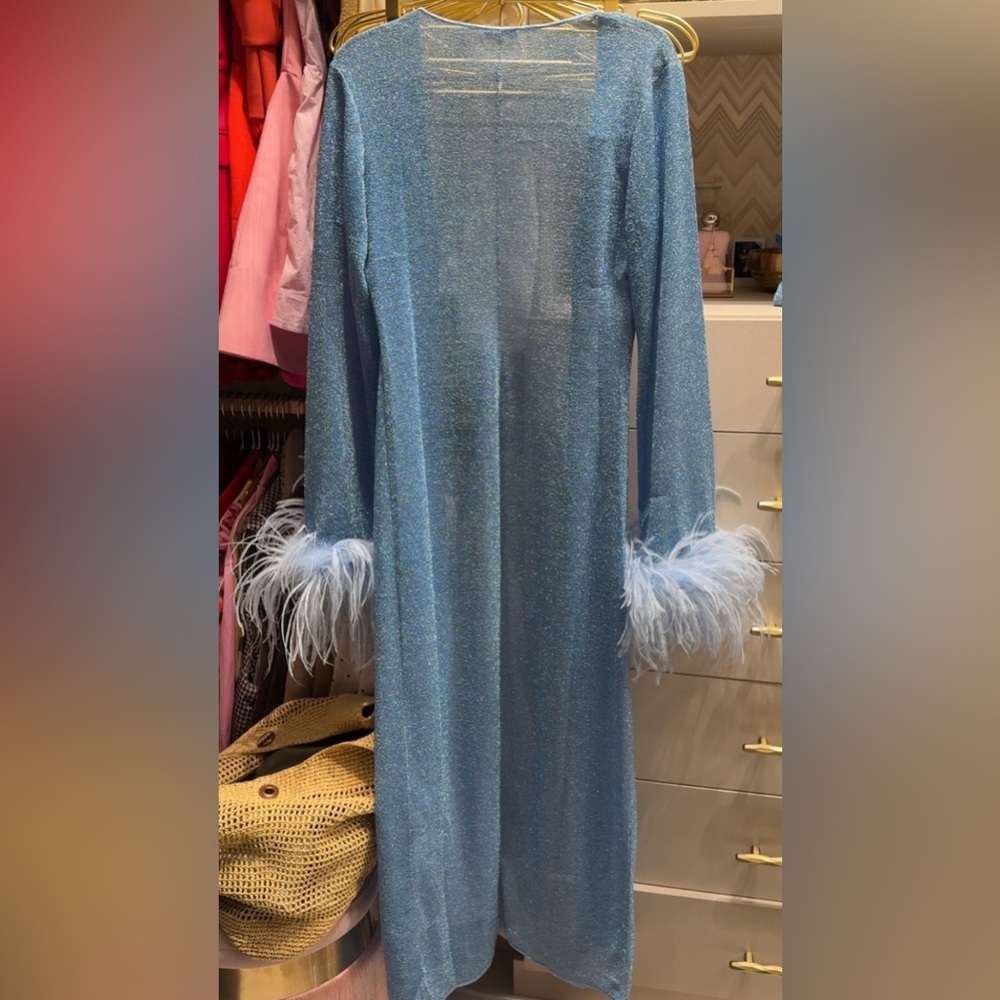 Oseree Lumière Feather-trimmed Metallic Stretch Coverup - Picture 6 of 6